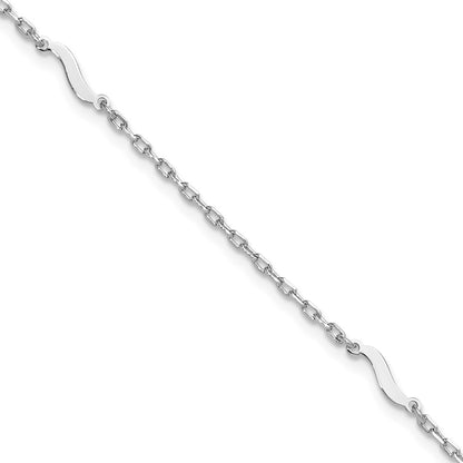Sterling Silver Rh-Pl Polished Paperclip Plus Ext. Chain Anklet