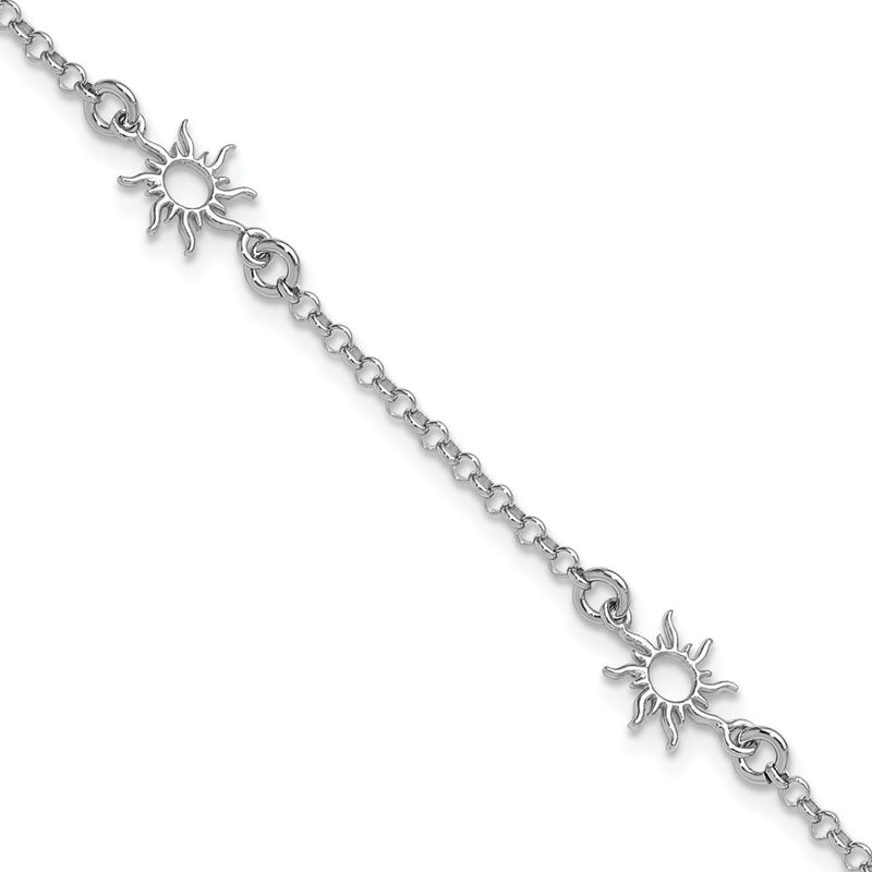 Sterling Silver Rh Plated Polished Suns 1In Ext. Bracelet