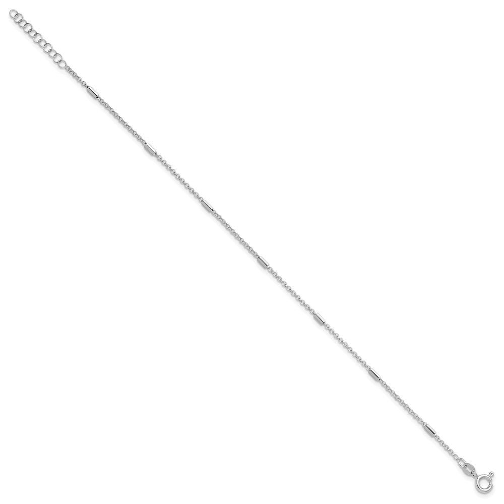 Sterling Silver Rh-Plt Polished Bars/chain Plus Ext Anklet