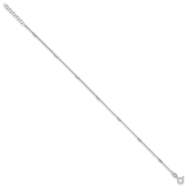 Sterling Silver Rh-Plt Polished Bars/chain Plus Ext Anklet
