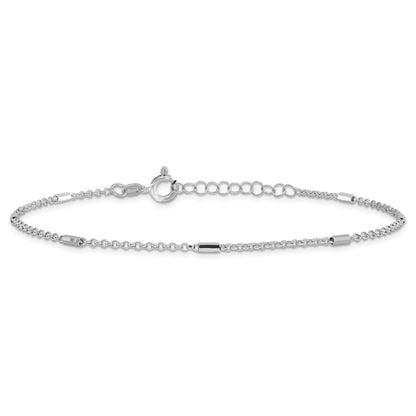 Sterling Silver Rh-Plt Polished Bars/chain Plus Ext Anklet