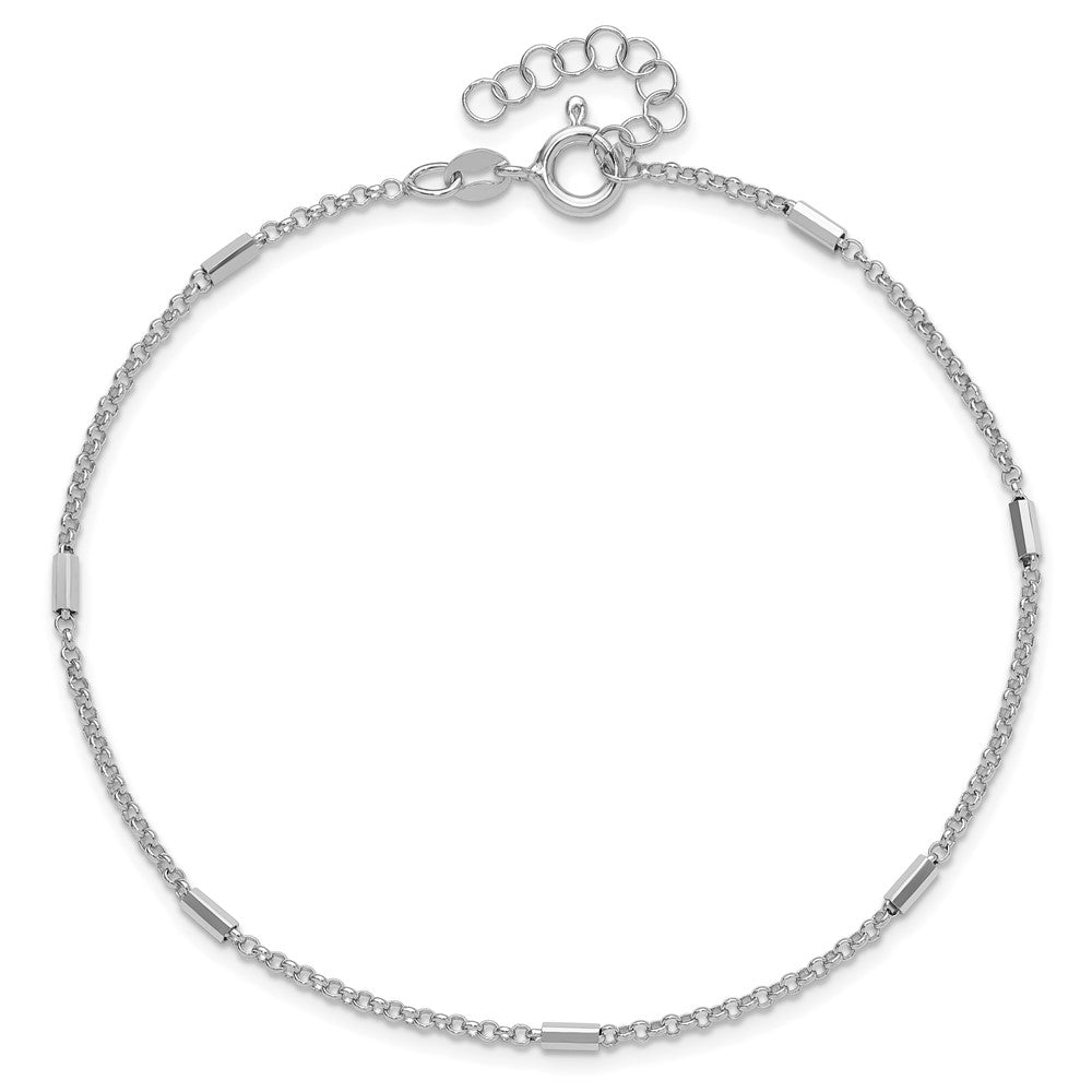 Sterling Silver Rh-Plt Polished Bars/chain Plus Ext Anklet