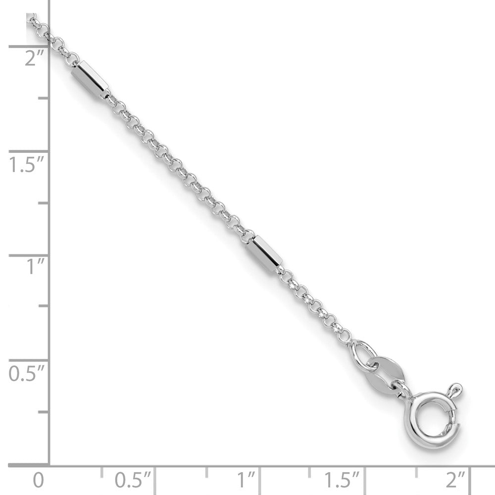 Sterling Silver Rh-Plt Polished Bars/chain Plus Ext Anklet