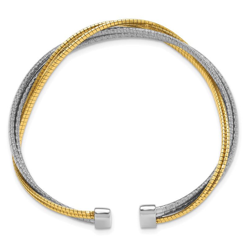 Gold Plated Sterling Silver Rhod/Gold Plat Polished Wrapped Twist Cuff Bangle