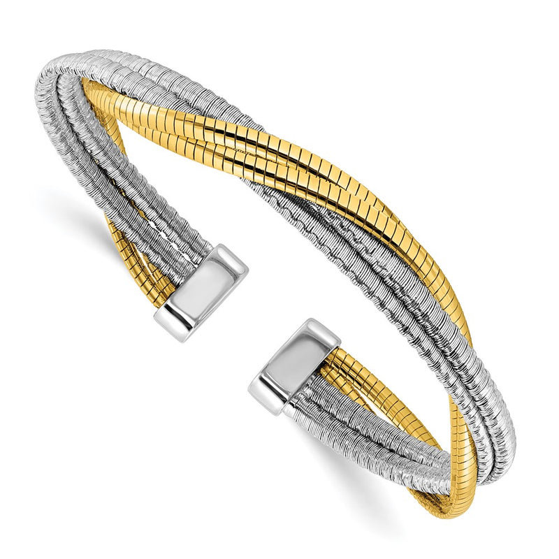 Gold Plated Sterling Silver Rhod/Gold Plat Polished Wrapped Twist Cuff Bangle