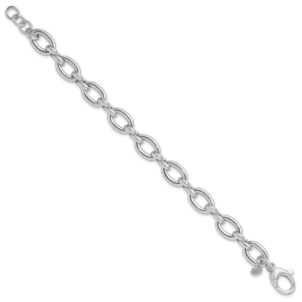 Sterling Silver Rh Plt Polished Fancy Link W/.25In Ext. Bracelet
