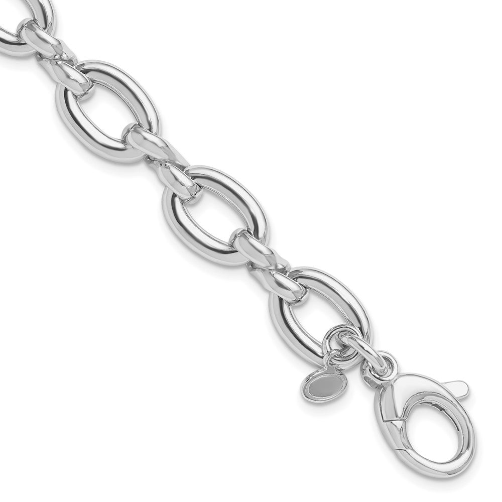 Sterling Silver Rh Plt Polished Fancy Link W/.25In Ext. Bracelet