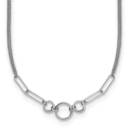 Sterling Silver Rh Plated 2 Strand 1.75In Ext. Fancy Necklace
