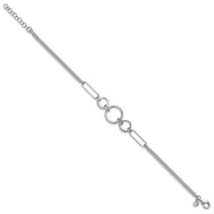 Sterling Silver Rhod Plated 2 Strand With 1In Ext. Fancy Bracelet
