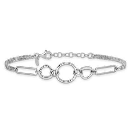 Sterling Silver Rhod Plated 2 Strand With 1In Ext. Fancy Bracelet