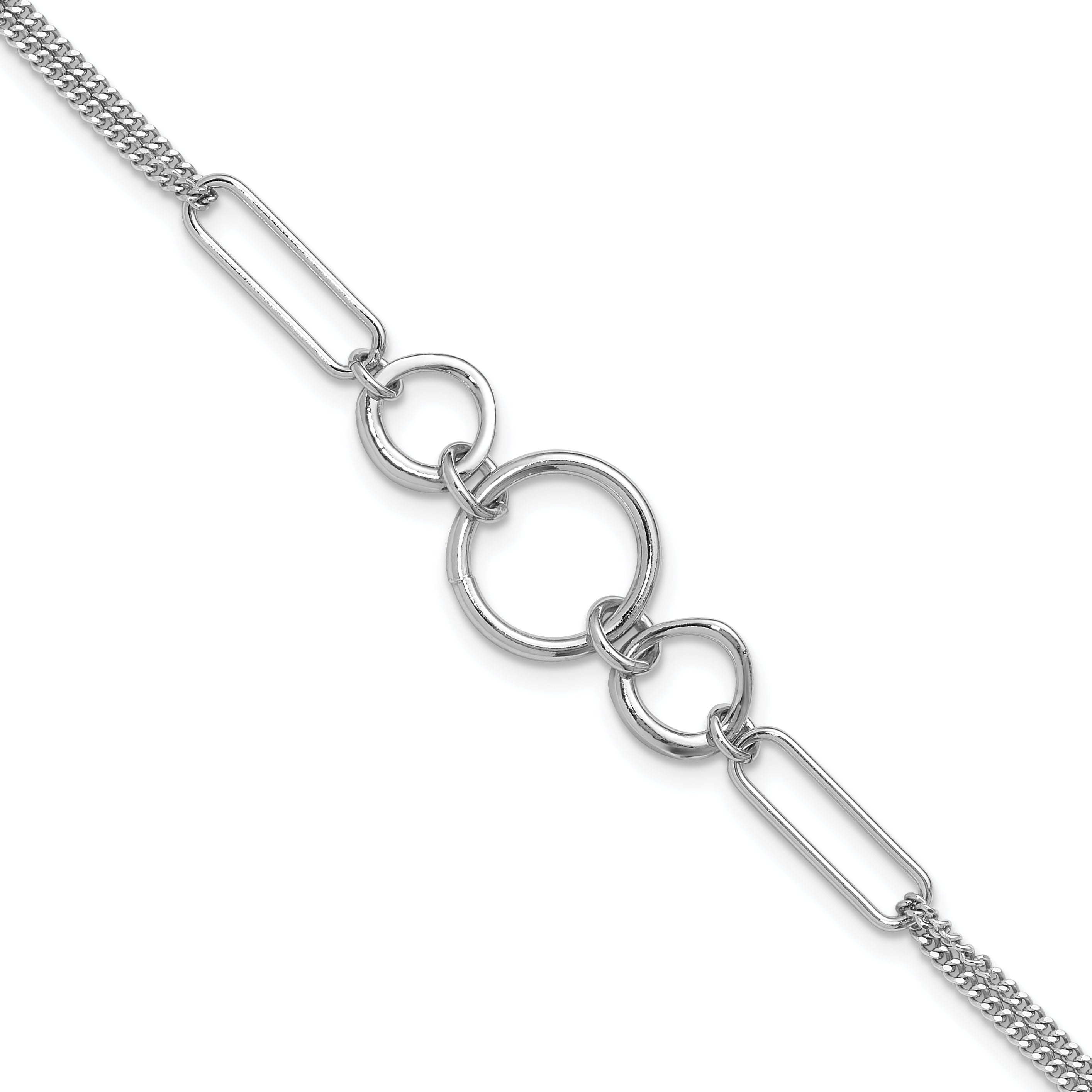 Sterling Silver Rhod Plated 2 Strand With 1In Ext. Fancy Bracelet