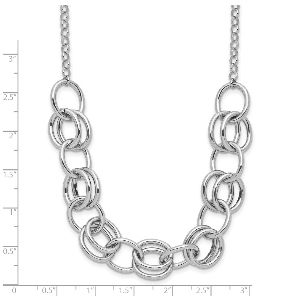 Sterling Silver Rhodium Plated Fancy Link Necklace
