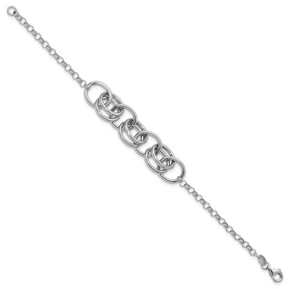 Sterling Silver Rhodium Plated Fancy Link Bracelet