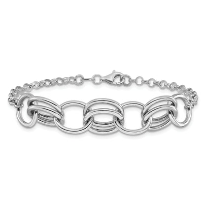 Sterling Silver Rhodium Plated Fancy Link Bracelet