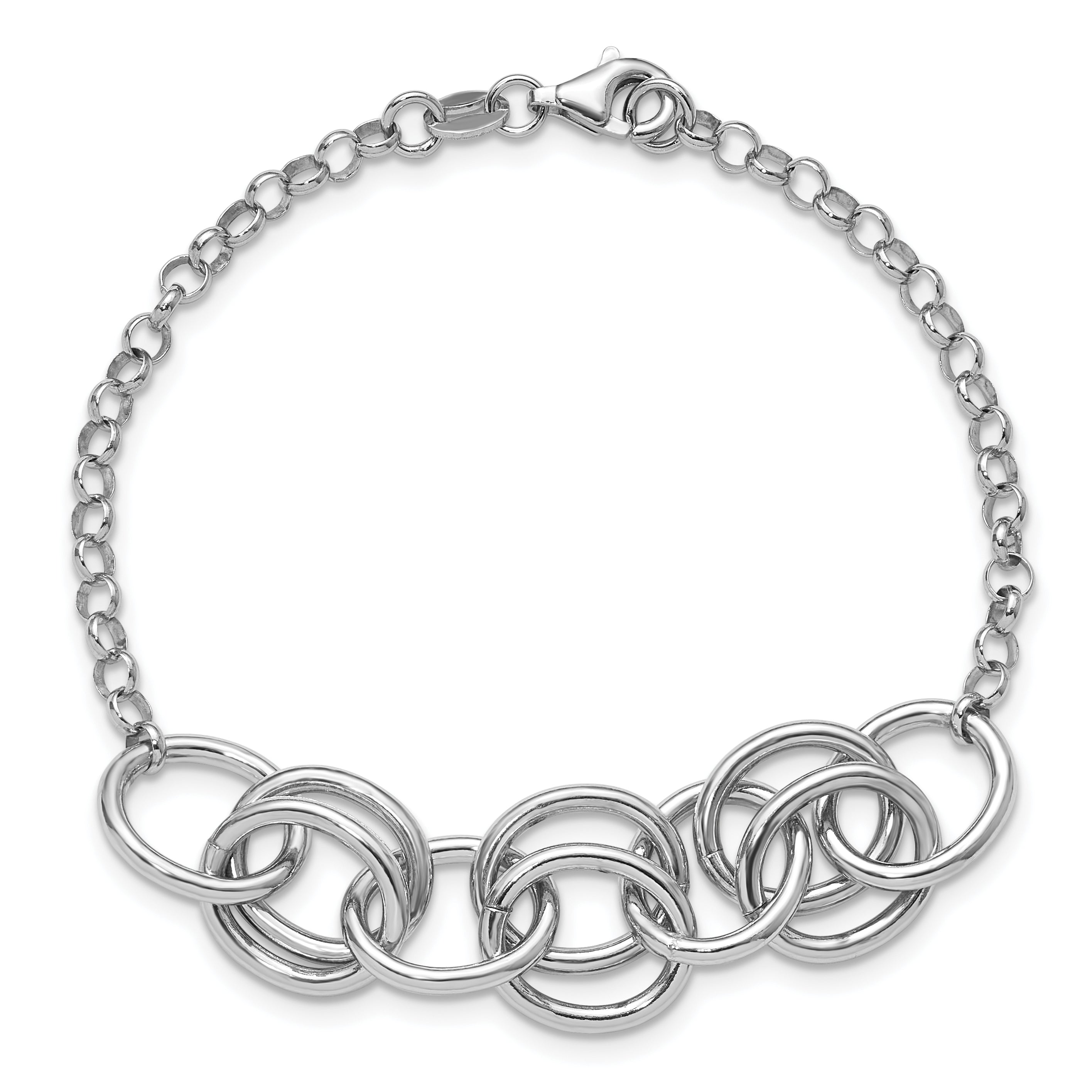 Sterling Silver Rhodium Plated Fancy Link Bracelet