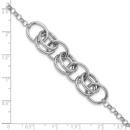 Sterling Silver Rhodium Plated Fancy Link Bracelet