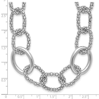 Sterling Silver Rhodium Plated Fancy Link With 2In Ext. Necklace