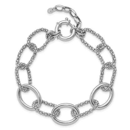 Sterling Silver Rhodium Plated Fancy Link With 1.5In Ext. Bracelet