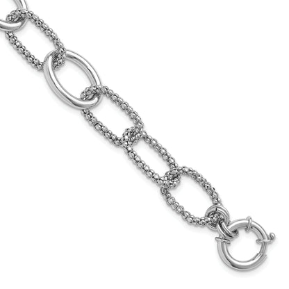 Sterling Silver Rhodium Plated Fancy Link With 1.5In Ext. Bracelet