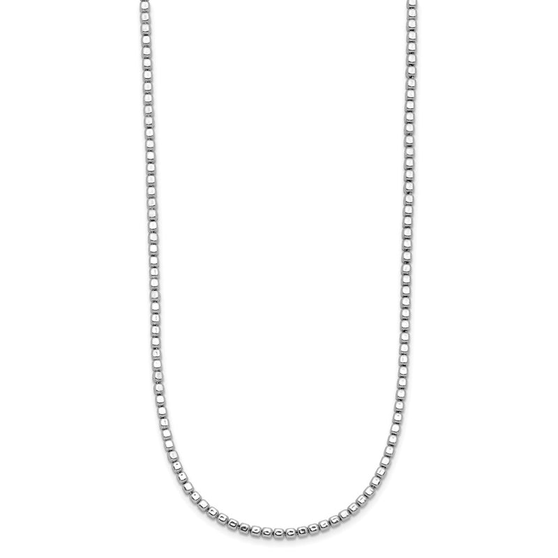 Sterling Silver Rhodium Plated Beaded With Ext. Chain Necklace