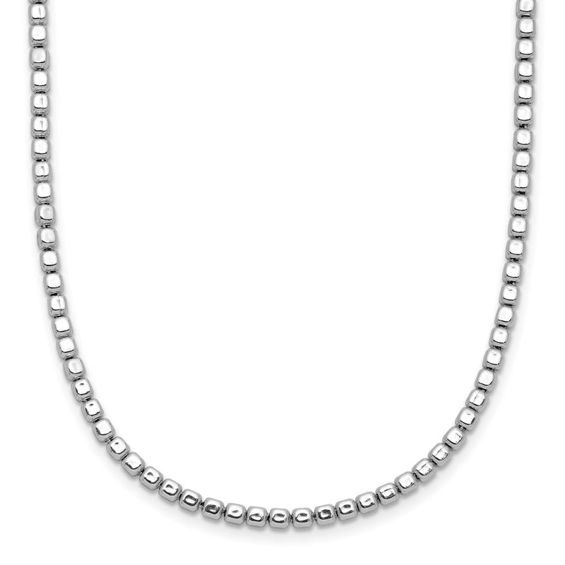Sterling Silver Rhodium Plated Beaded With Ext. Chain Necklace