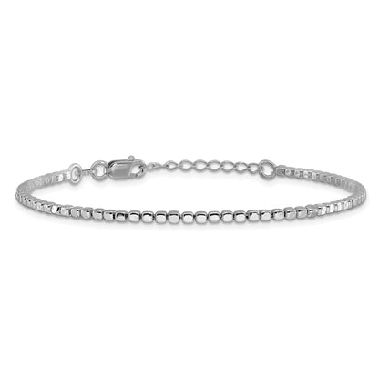 Sterling Silver Rhodium Plated Beaded With 1In Ext. Bracelet
