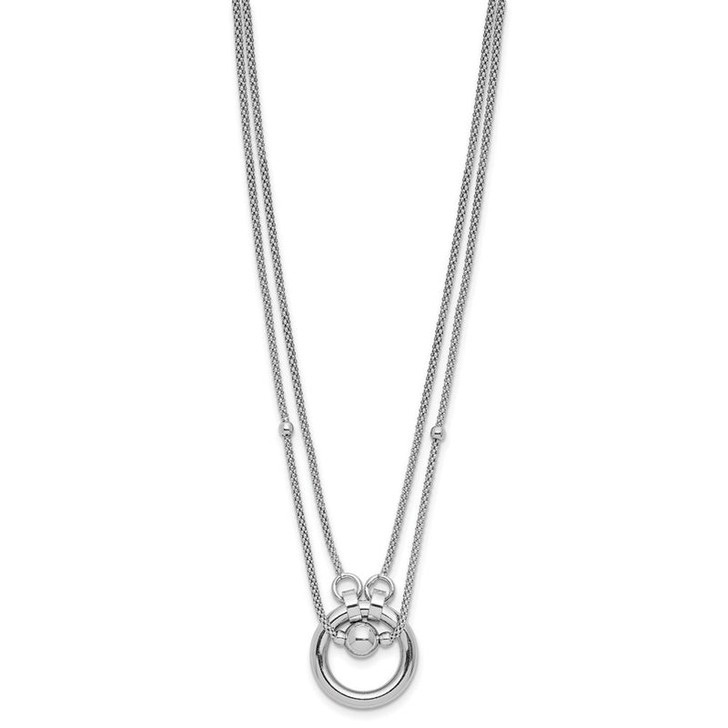 Sterling Silver Rh Plat 2 Strand Beads/Circle 17In 2In Ext. Neck