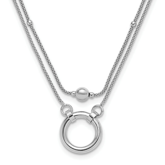 Sterling Silver Rh Plat 2 Strand Beads/Circle 17In 2In Ext. Neck