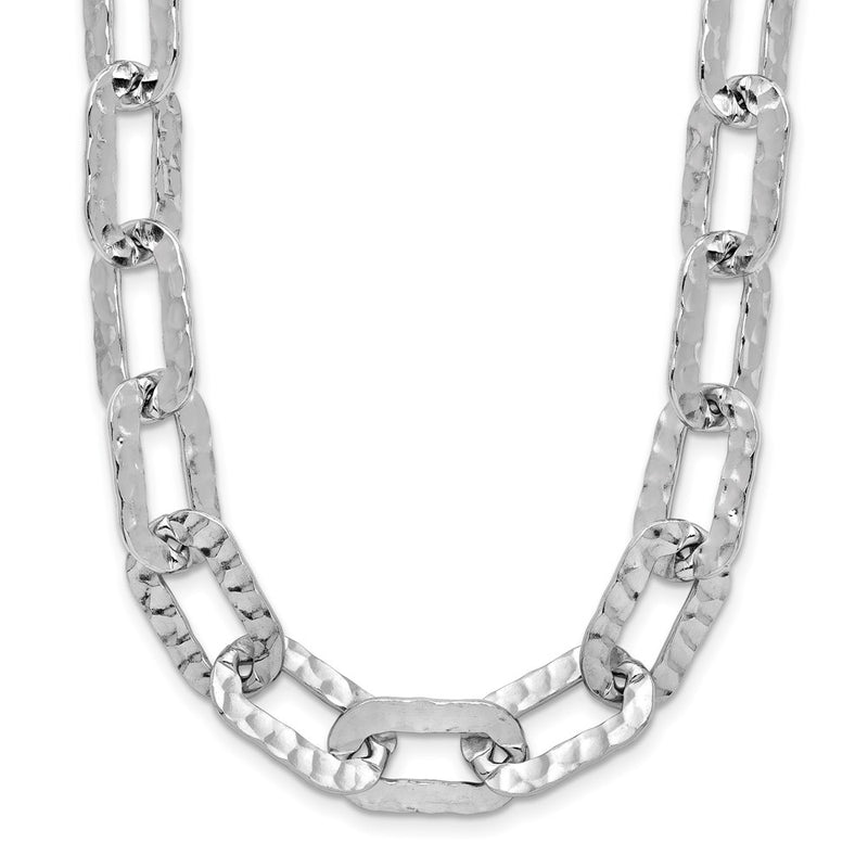 Sterling Silver Rh Plat Polish/Hammered Fancy 2In Ext. Necklace