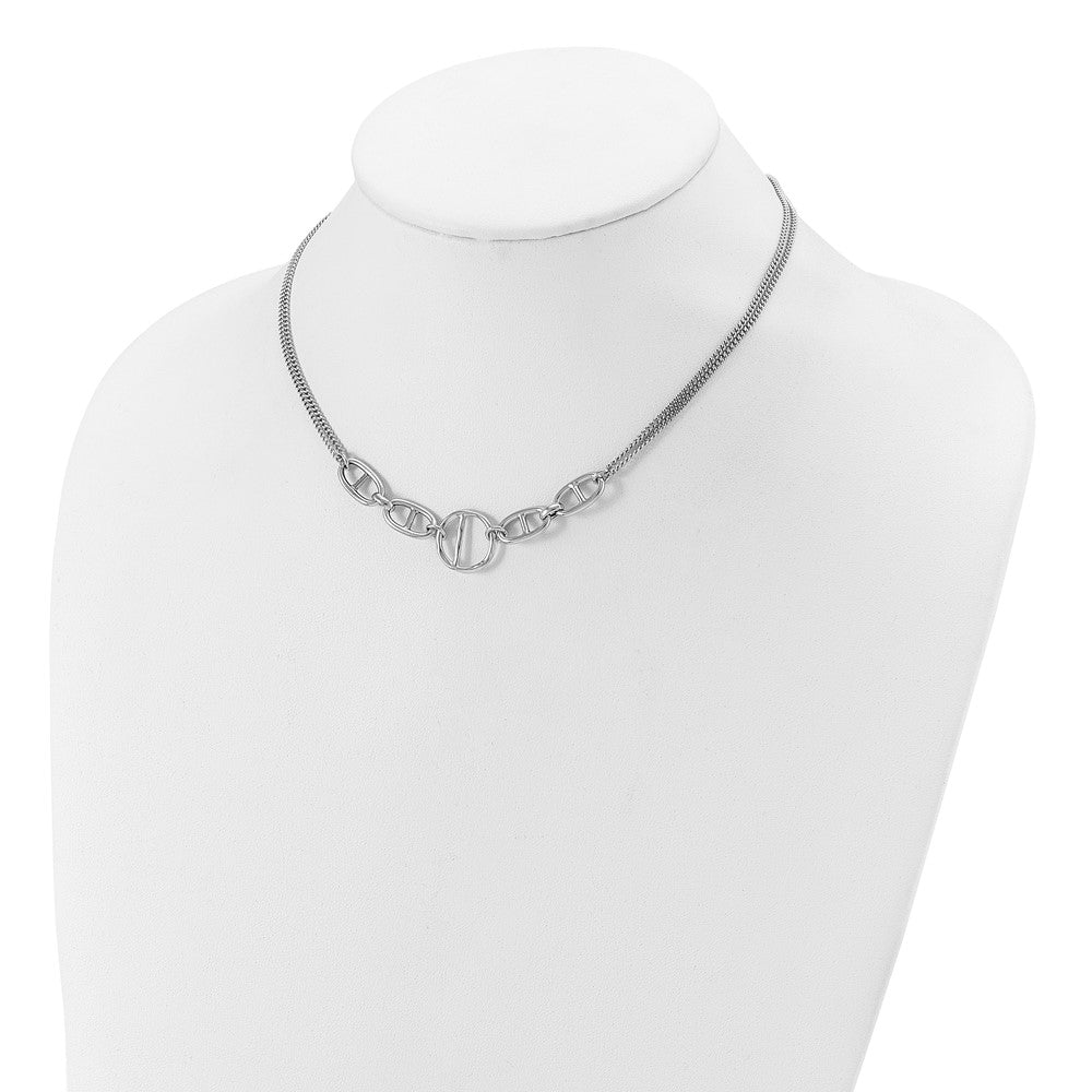 Sterling Silver Rh Plt Polish 2 Strand Fancy 1.75In Ext Necklace