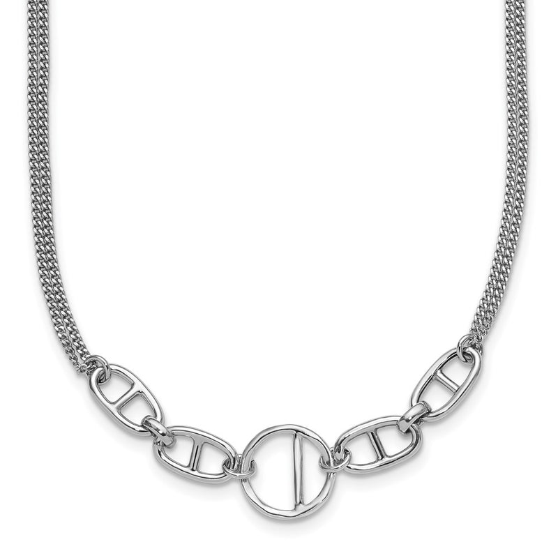 Sterling Silver Rh Plt Polish 2 Strand Fancy 1.75In Ext Necklace