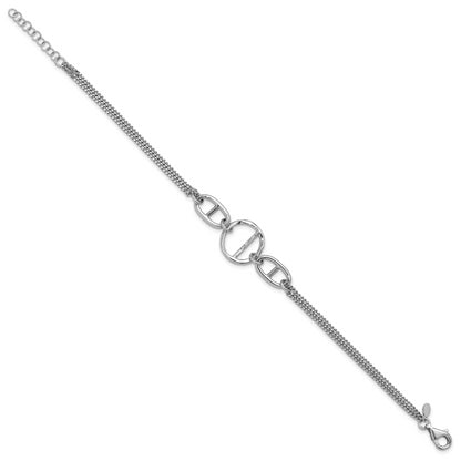 Sterling Silver Ss Rh Plated Polished 2 Strand Link Accent 1In Ext. Bracelet