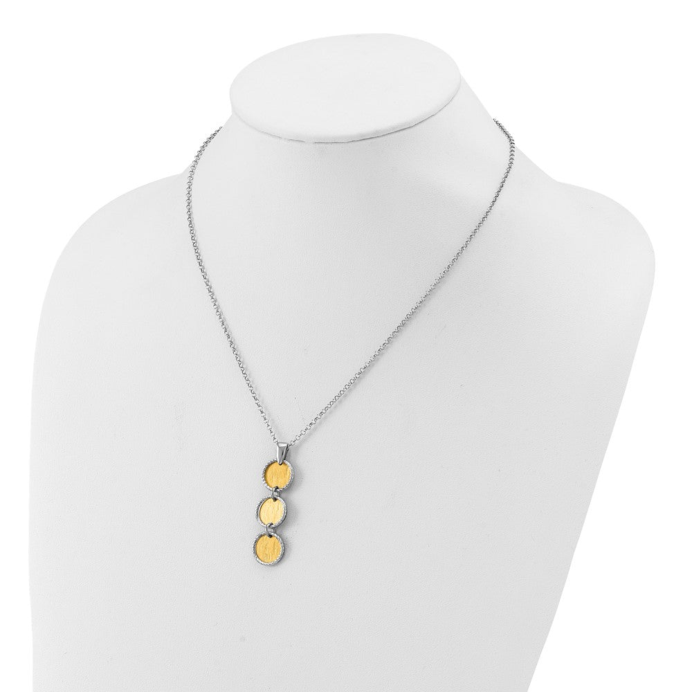 Sterling Silver Ss Rh/Gold Plated Polished/Brushed Circles 2In Ext. Necklace