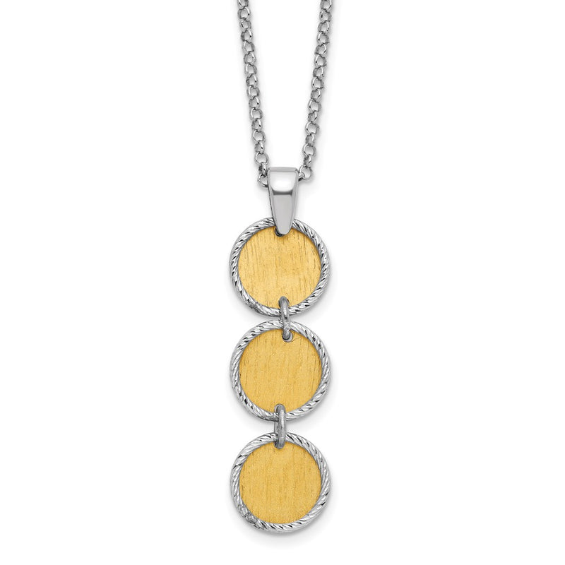 Sterling Silver Ss Rh/Gold Plated Polished/Brushed Circles 2In Ext. Necklace
