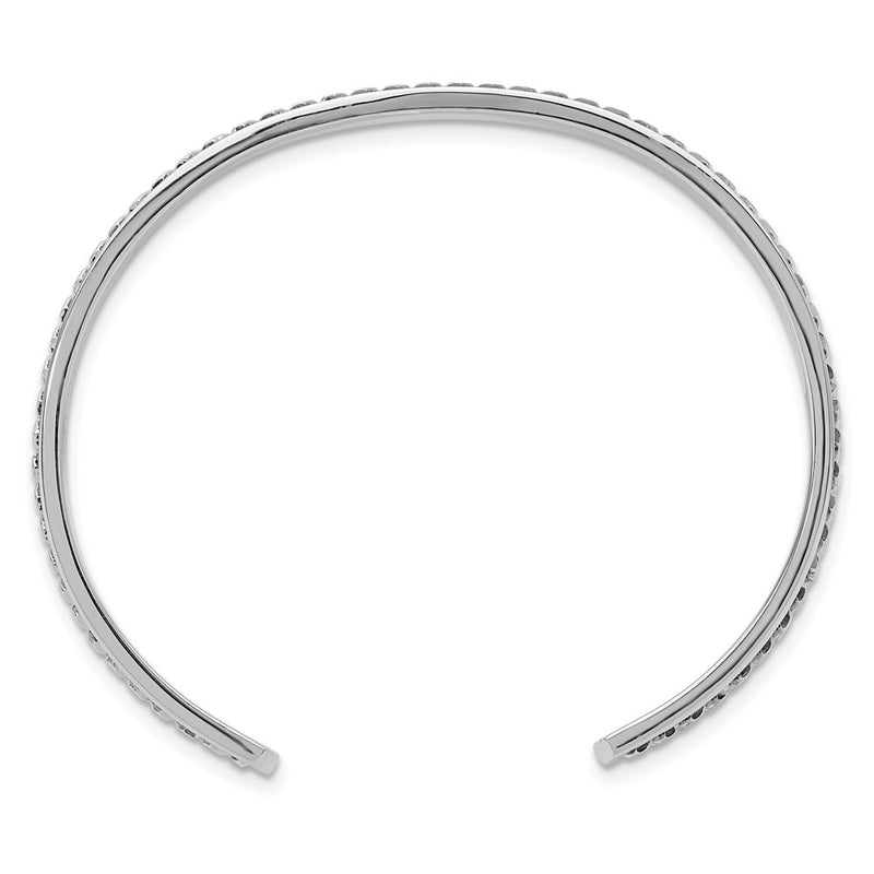 Sterling Silver Rhodium Plated Polished Curb Link Cuff Bangle