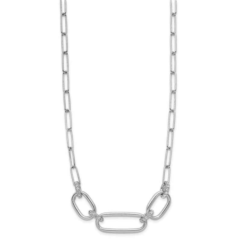 Sterling Silver Rh Plated Polished Cz With 2In Ext. Necklace