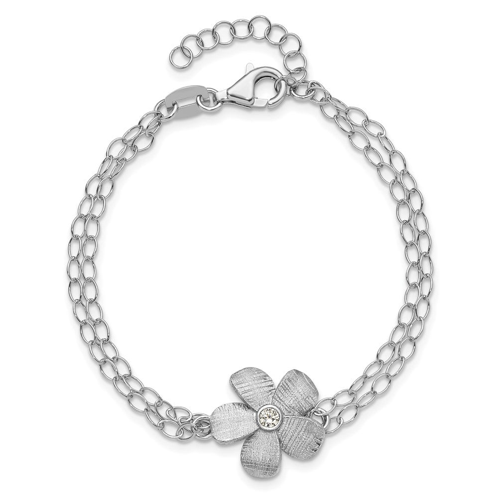 Sterling Silver Ss Rh Plat Radiant Essence Pol/Scratch Cz 1In Ext. Bracelet