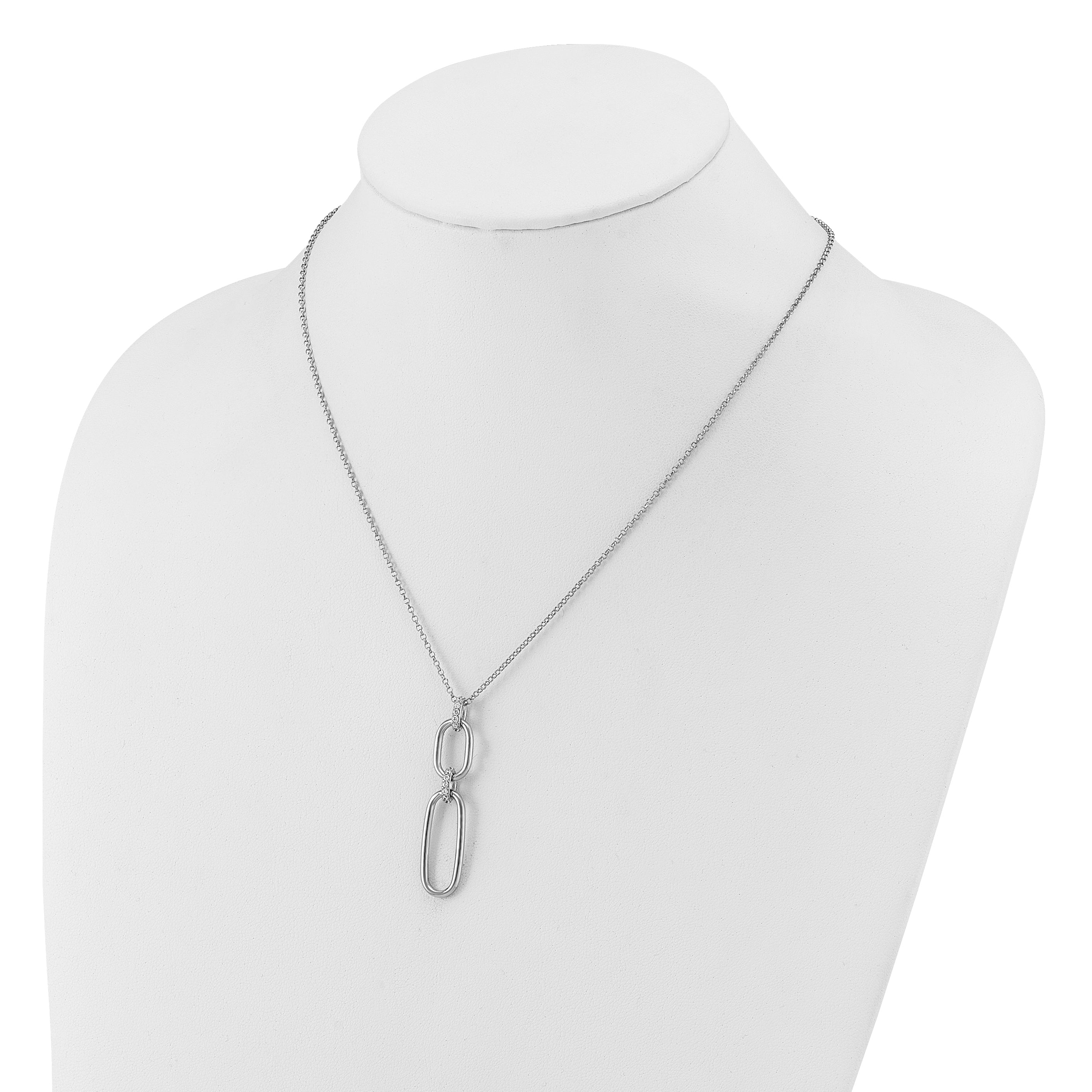 Sterling Silver Rh Plated Polished Cz With 2In Ext. Necklace