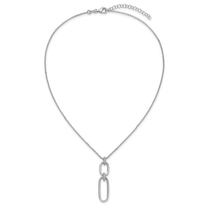 Sterling Silver Rh Plated Polished Cz With 2In Ext. Necklace