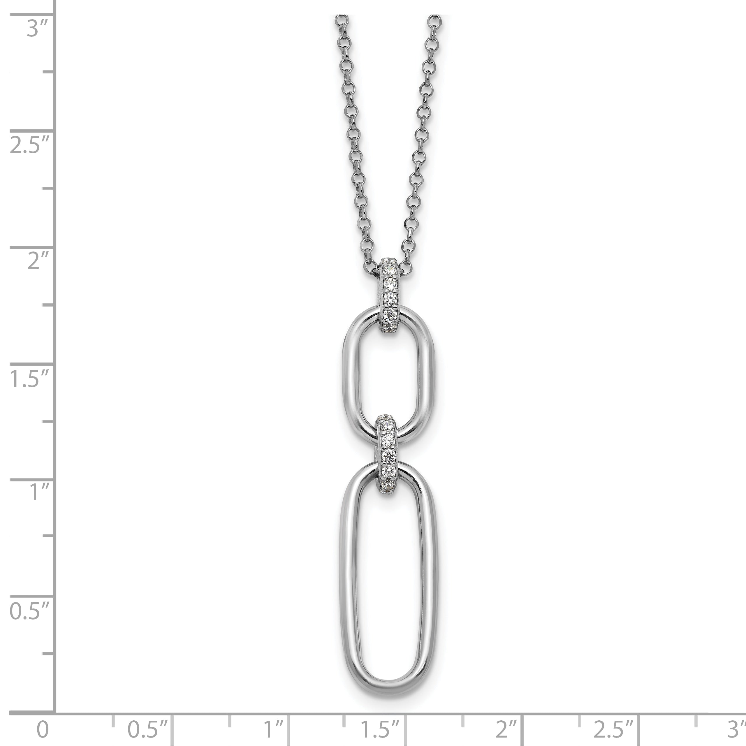 Sterling Silver Rh Plated Polished Cz With 2In Ext. Necklace