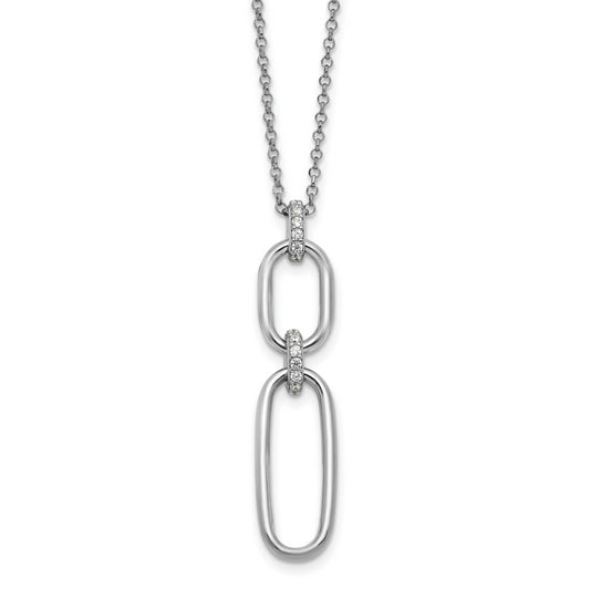 Sterling Silver Rh Plated Polished Cz With 2In Ext. Necklace