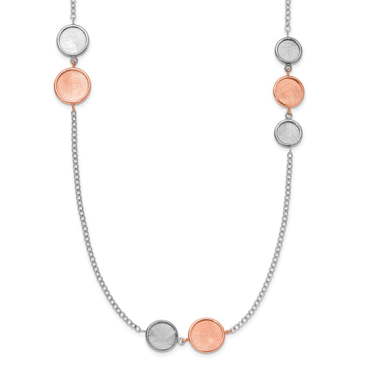 Sterling Silver Ss Rh Pl/Rose Tone Radiant Essence Polish/Scratch 2In Ext Neckla