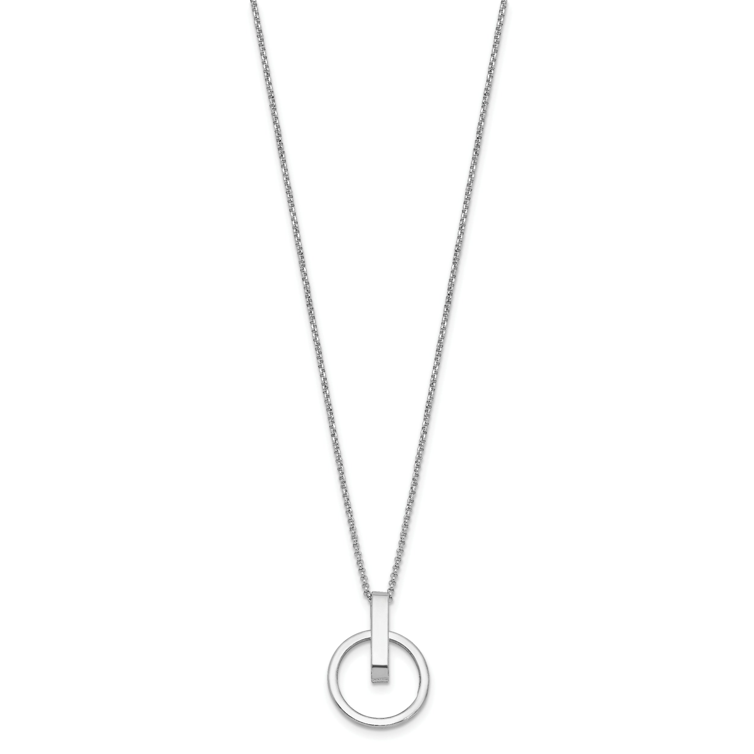 Sterling Silver Rh Plt Polished 2In Ext. Circle Pendant Necklace