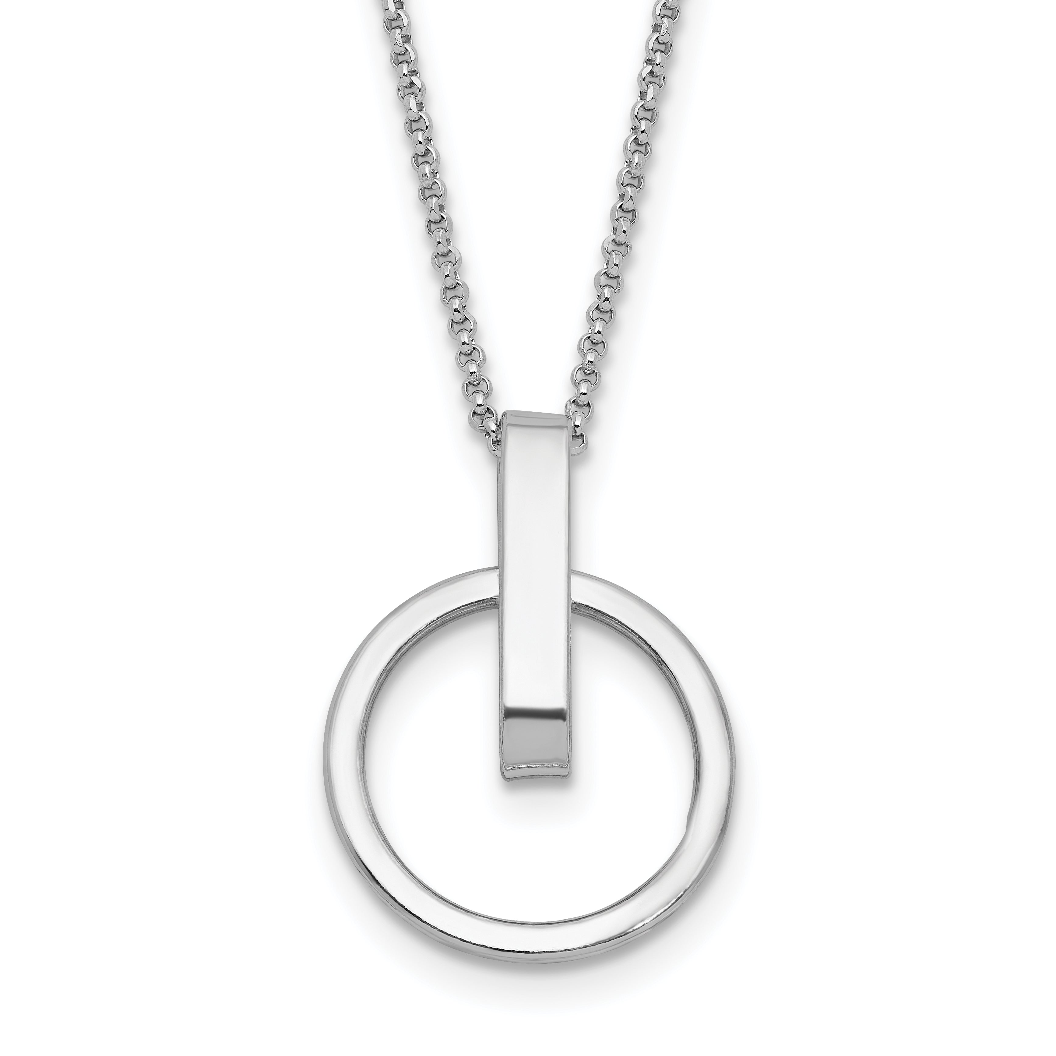 Sterling Silver Rh Plt Polished 2In Ext. Circle Pendant Necklace
