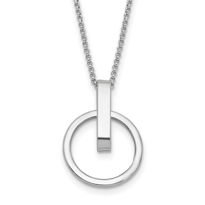 Sterling Silver Rh Plt Polished 2In Ext. Circle Pendant Necklace