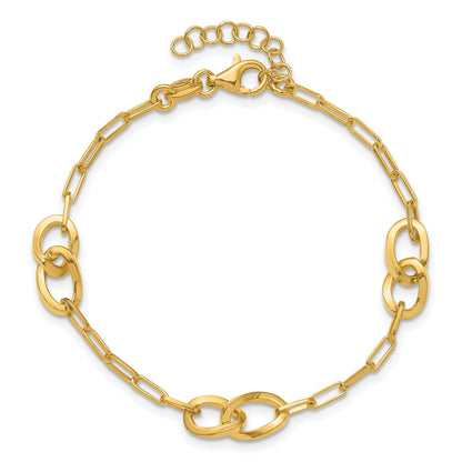Gold Plated Sterling Silver Fancy Link With 1In Ext. Bracelet