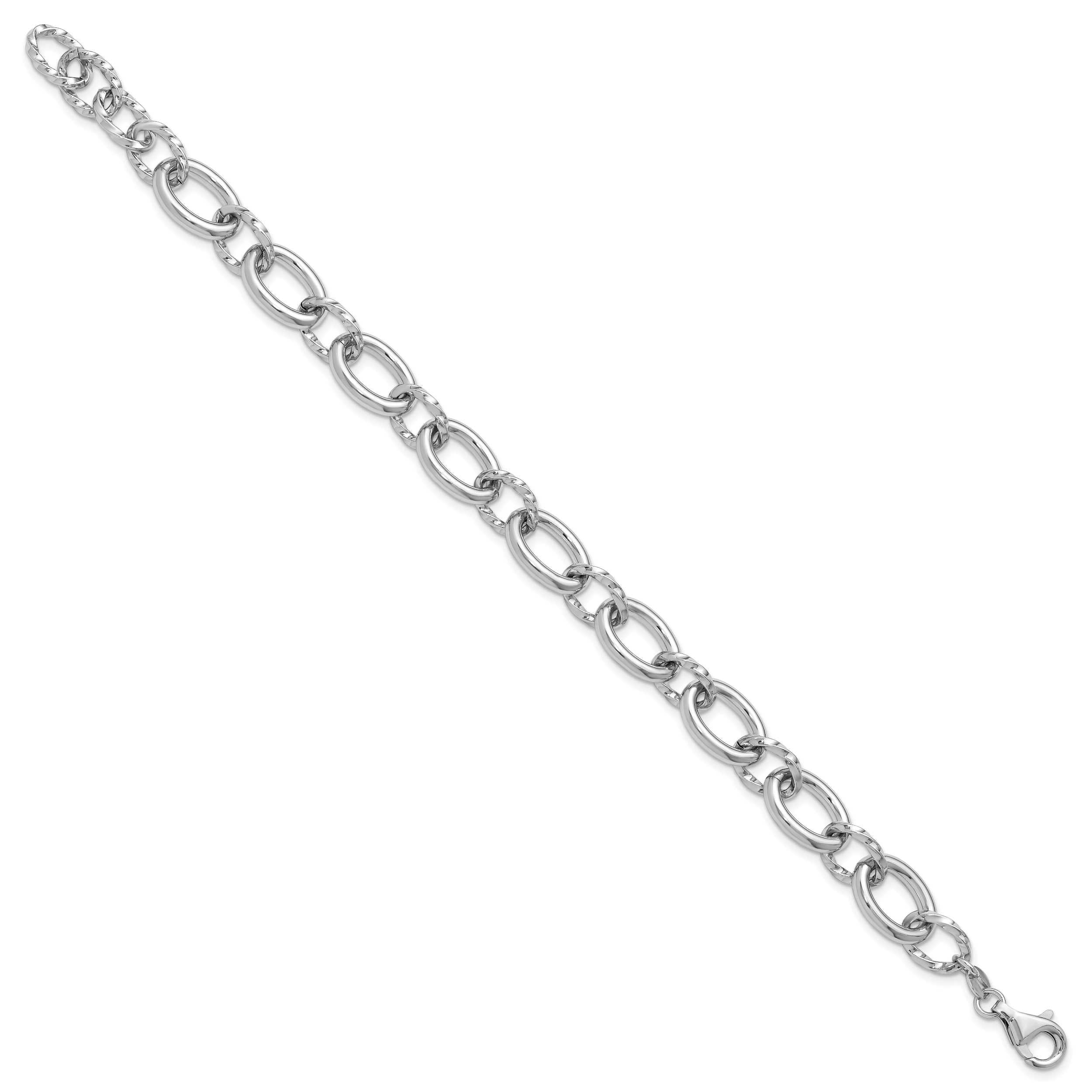 Sterling Silver Rhodium Plated Fancy Link With 1In Ext. Bracelet