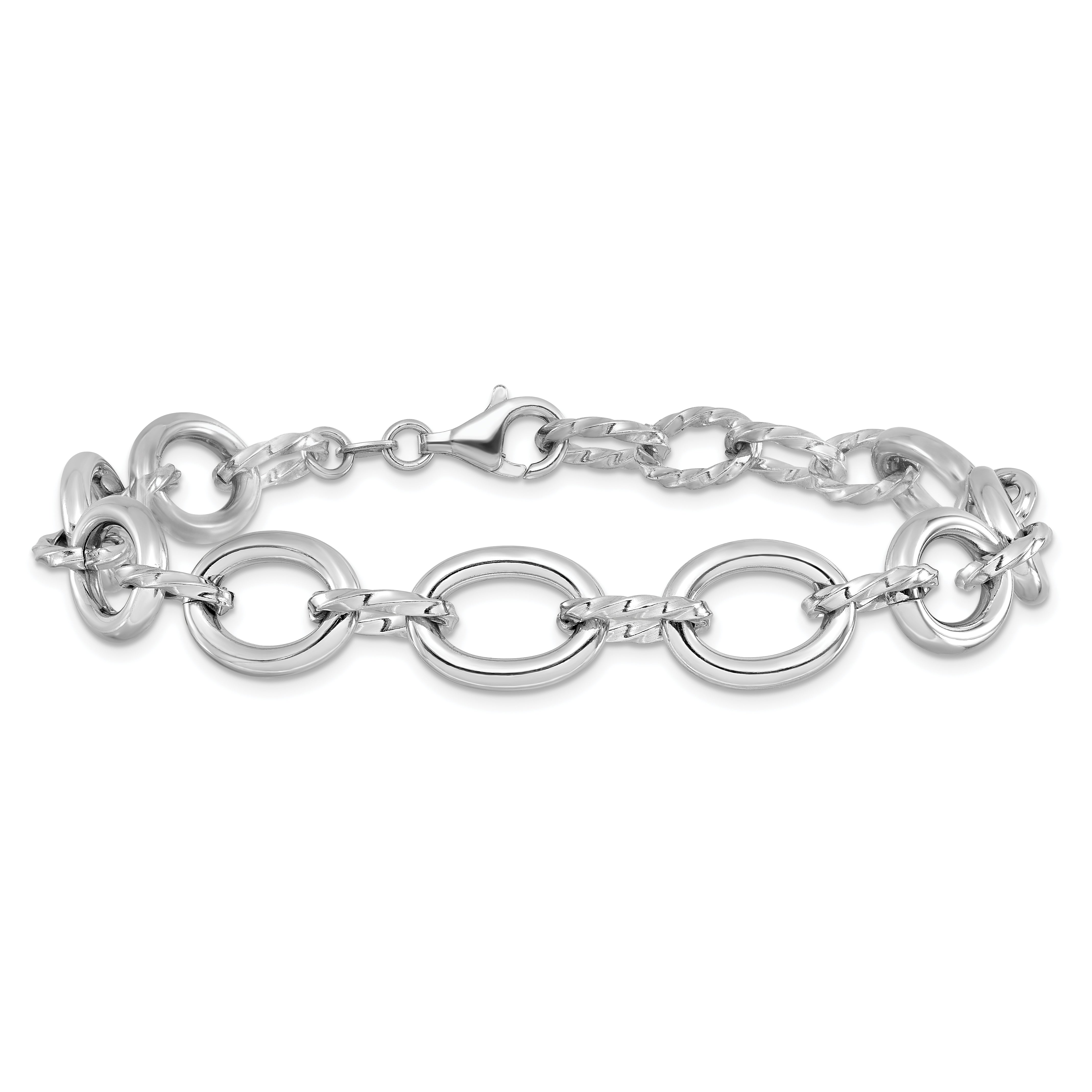 Sterling Silver Rhodium Plated Fancy Link With 1In Ext. Bracelet