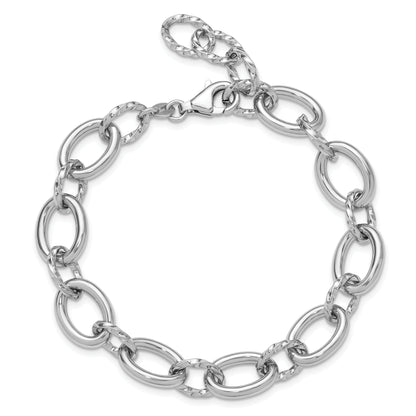 Sterling Silver Rhodium Plated Fancy Link With 1In Ext. Bracelet