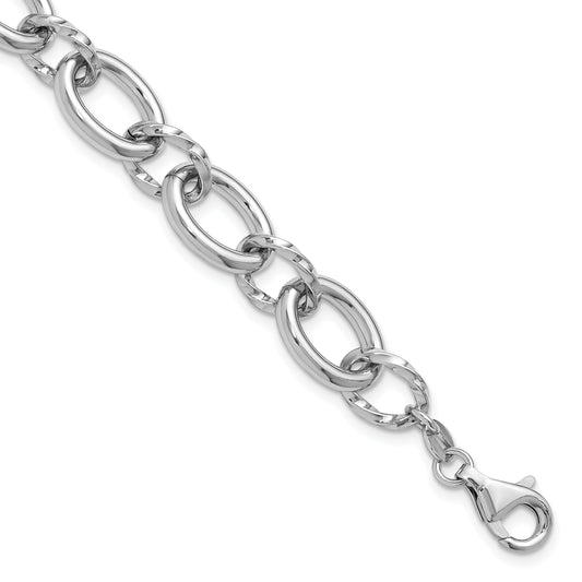Sterling Silver Rhodium Plated Fancy Link With 1In Ext. Bracelet